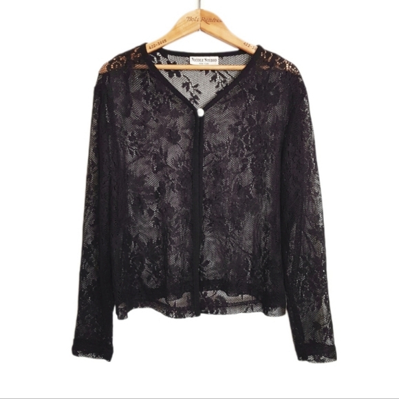 Vtg Black Sheer Floral Lace Cardigan - Picture 1 of 5